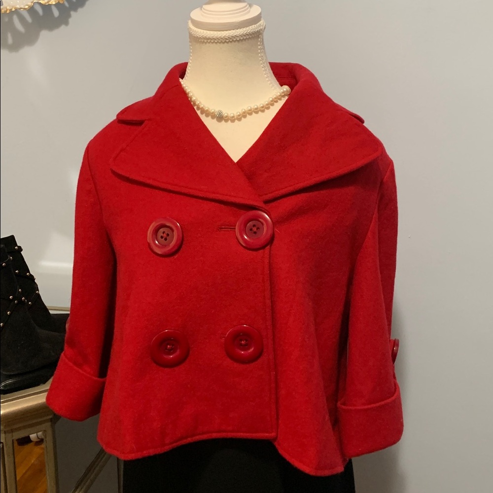 Vintage Amelie Red 3/4 Sleeve Coat size medium - Picture 2 of 4